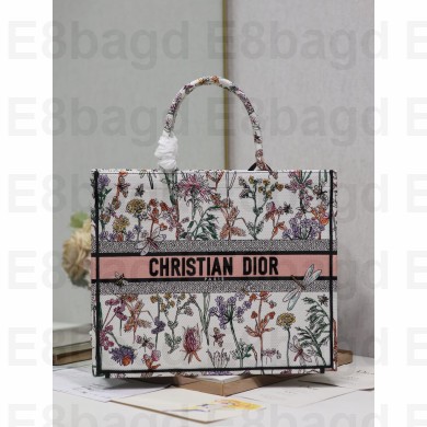 Dior LARGE Book Tote Bag in white Multicolor Dior Herbarium Embroidery 2024