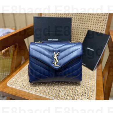 SAINT LAURENT loulou small chain bag en cuir matelassé «y» 494699 navy blue with gold hardware(ORIGINAL QUALITY)