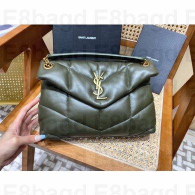 Saint Laurent loulou puffer small chain bag in quilted lambskin 577476 ARMY GREEN WITH GOLD HARDWARE(original quality)