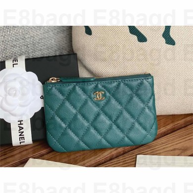 Chanel Classic Mini Pouch in Grained Shiny Calfskin A82365 dark green with gold hardware 2022