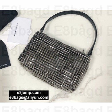 Alexander Wang Wangloc Medium Pouch Bag With Crystal Rhinestone Chain Mesh Gray