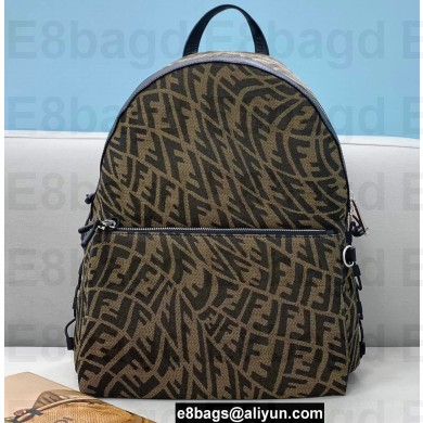 Fendi Backpack Bag Brown Jacquard Fabric FF Vertigo Graphic Print 2021