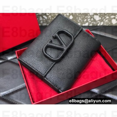 Valentino VLogo Signature Grainy Calfskin Flap Wallet Black 2022