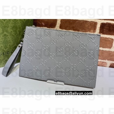 Gucci GG Embossed Pouch Clutch Bag 625569 Gray