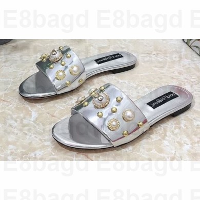 Dolce & Gabbana Stud and Pearl Slides Silver 2023