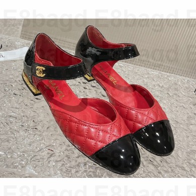 Chanel Lambskin & Patent Calfskin Quilting Mary Janes G38441 Red 2023
