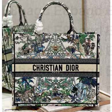 Dior Large Book Tote Bag in White Multicolor Étoile de Voyage Embroidery
