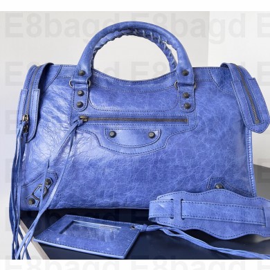 Balenciaga Classic City Large Handbag in Arena calfskin Electric Blue