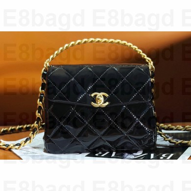 Chanel Patent Calfskin & Gold-Tone Metal Mini Flap Bag with Top Handle AS4472 Black 2024