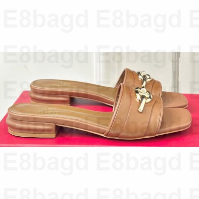 Valentino The Bold Edition Vlogo Calfskin Slide Sandals 20mm Brown 2024