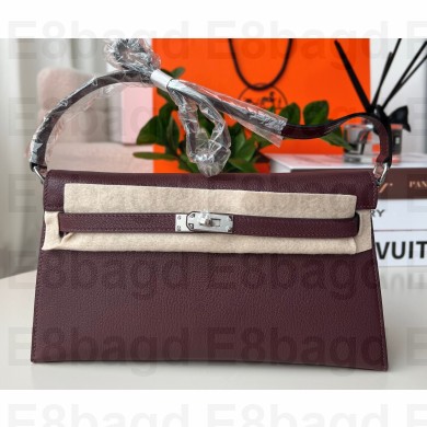 Hermes Kelly Elan Bag In Original Mysore Leather Burgundy 2023(Full Handmade)