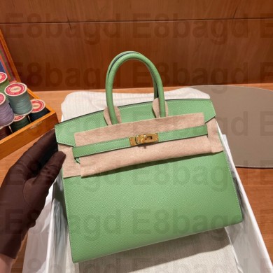 Hermes Birkin 25cm Bag in Original epsom Leather vert criquet with gold hardware handmade