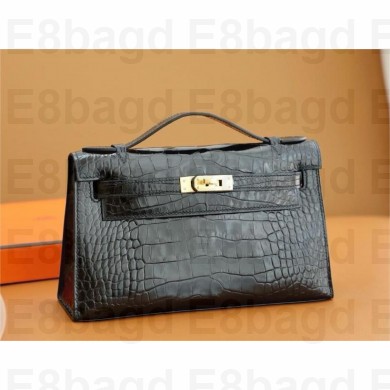 Hermès mini Kelly Pochette in Alligator leather noir (full handmade)