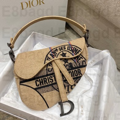 dior Beige Jute Canvas Embroidered with Dior Union Motif saddle bag 2022