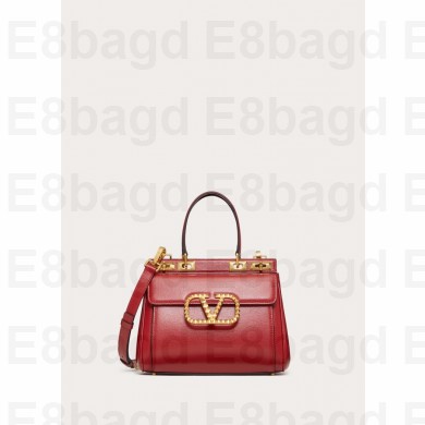 valentino Medium Rockstud Alcove Handbag in Grainy Calfskin red 2021