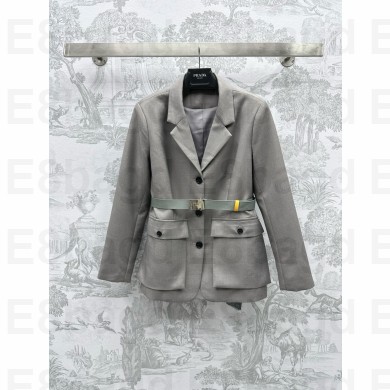 PRADA Single-breasted pinstripe wool jacket smoky gray spring 2024