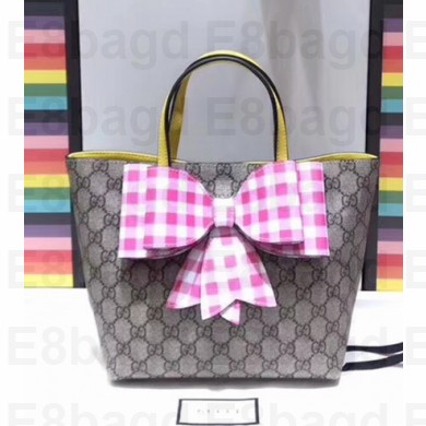 Gucci Children's Check Bow GG Tote Bag 501804 Pink 2018