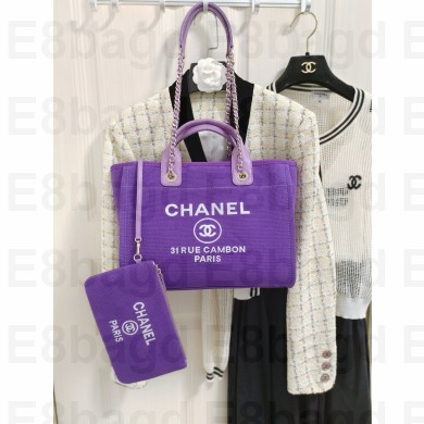 chanel Mixed Fibers, Calfskin & Gold-Tone Metal shopping bag purple 2024