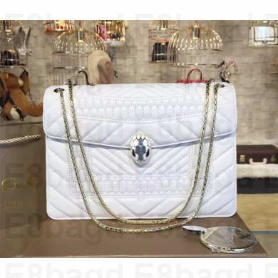 BVLGARI LARGE SERPENTI FOREVER FLAP COVER BAG WITH A QUILTED SCAGLIE MOTIF WHITE
