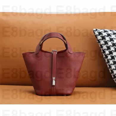 Hermes Picotin Lock Bag in original togo leather rouge grenade with silver hardware(handmade)