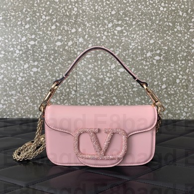 Valentino VLogo Signature Loco Small Shoulder Bag With Jewel Logo PINK