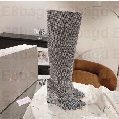 JIMMY CHOO Blake 110 wedge knee boots with Honeybomb Crystals silver 2023