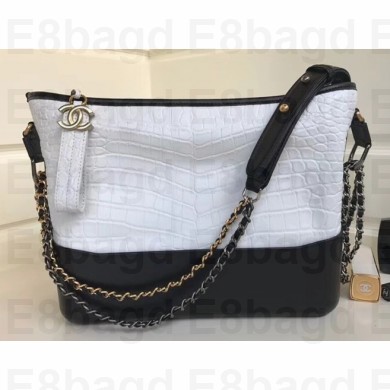Chanel Croco Pattern Gabrielle Small/Medium Hobo Bag A91810/A93824 White/Black 2018
