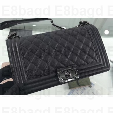 Chanel So Black Medium Boy Flap Bag 1112 in Caviar Leather