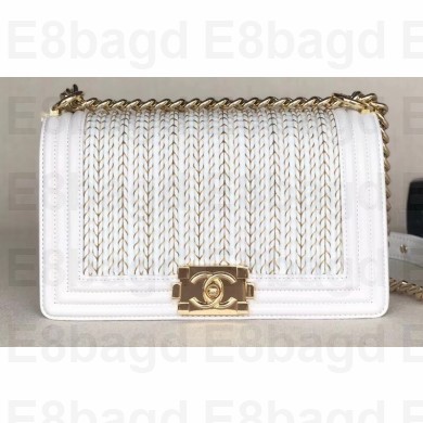Chanel Embroidered Boy Medium Flap Bag White 2019