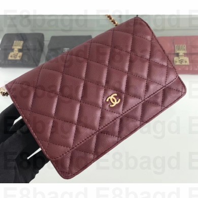 Chanel Caviar Leather Wallet On Chain WOC Bag A33814 Burgundy 2019