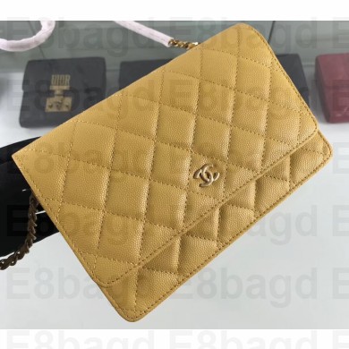Chanel Caviar Leather Wallet On Chain WOC Bag A33814 Yellow 2019