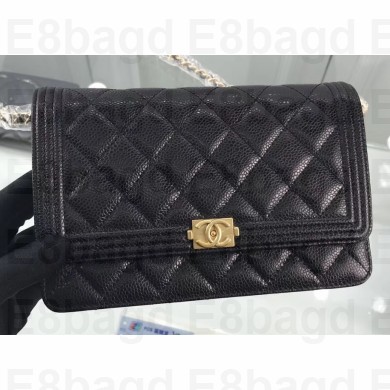Chanel Grained Leather Boy Wallet On Chain WOC Bag A80287 Black/Gold