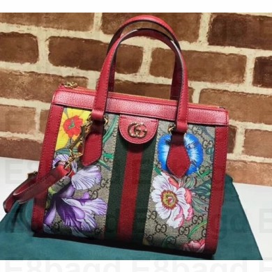 Gucci Web Ophidia GG Flora Print Small Tote Bag 547551 Red