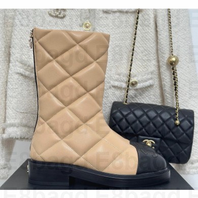 CHANEL leather quilted zipped boots beige 2023