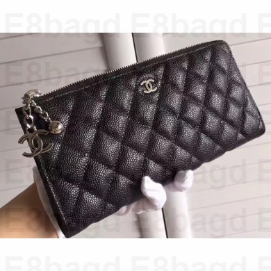 Chanel Wallet 31505 Pouch Bag Caviar Leather Quilting Black/Silver