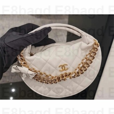 CHANEL HOOP TOP HANDLE BAG IN GRAINED LEATHER WHITE 2024