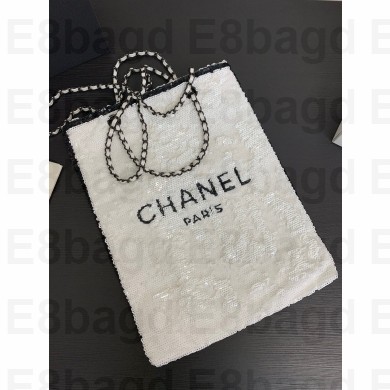 CHANEL Sequins & Black Metal White & Black Shopping Bag AS4856 2024