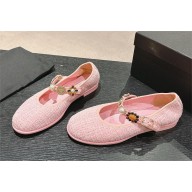 Chanel Wool Tweed, Imitation Pearls & Metal Mary Janes G45778 pink 2024