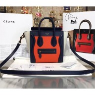 Celine Luggage Nano Tote Bag in Original Calfskin Leather Orange/Blue