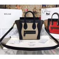 Celine Luggage Nano Tote Bag in Original Calfskin Leather Beige/Black