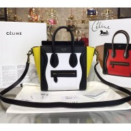 Celine Luggage Nano Tote Bag in Original Calfskin Leather White/Black