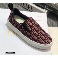 Dior Oblique Embroidered Velvet Solar Slip-On Sneakers Burgundy 2020