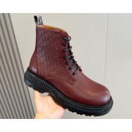 Dior Buffalo Lace-Up Men's Boots in Brown Smooth Calfskin Debossed with Dior Oblique Motif