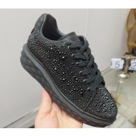 Jimmy Choo Diamond Maxi/F Leather Trainers Sneakers Black with All Over Crystals and Platform Sole 2024