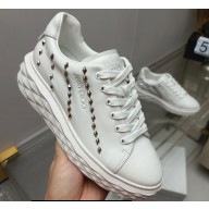 Jimmy Choo Diamond Maxi/F Leather Trainers Sneakers White with Studs and Platform Sole 2024