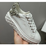 Jimmy Choo Diamond Maxi/F Leather Trainers Sneakers White with Crystals and Platform Sole 2024