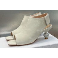 Dior Heel 5.5cm LA CIGALE Ankle Boots in Velvet White with Crystal Ball 2024