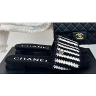 Chanel CC Logo Braided Striped Mules Knit Black/White 2024