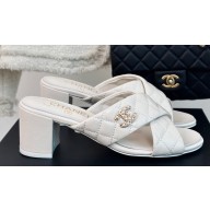 Chanel Heel 5cm CC Logo Crisscross Mules Quilting Leather White 2024