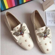 Gucci Leather Ballet Flat With Bow 505293 White 2018